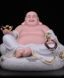 Tượng Phật Di Lặc trắng như ý thỏi vàng đế tròn
