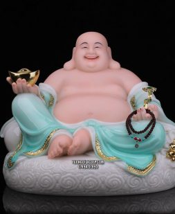 Tượng Phật Di Lặc xanh ngọc như ý thỏi vàng đế tròn