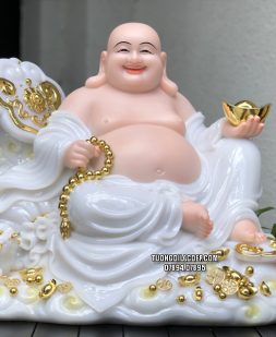 Tượng Phật Di Lặc Như Ý Ngự Mây Áo Trắng PDL-081
